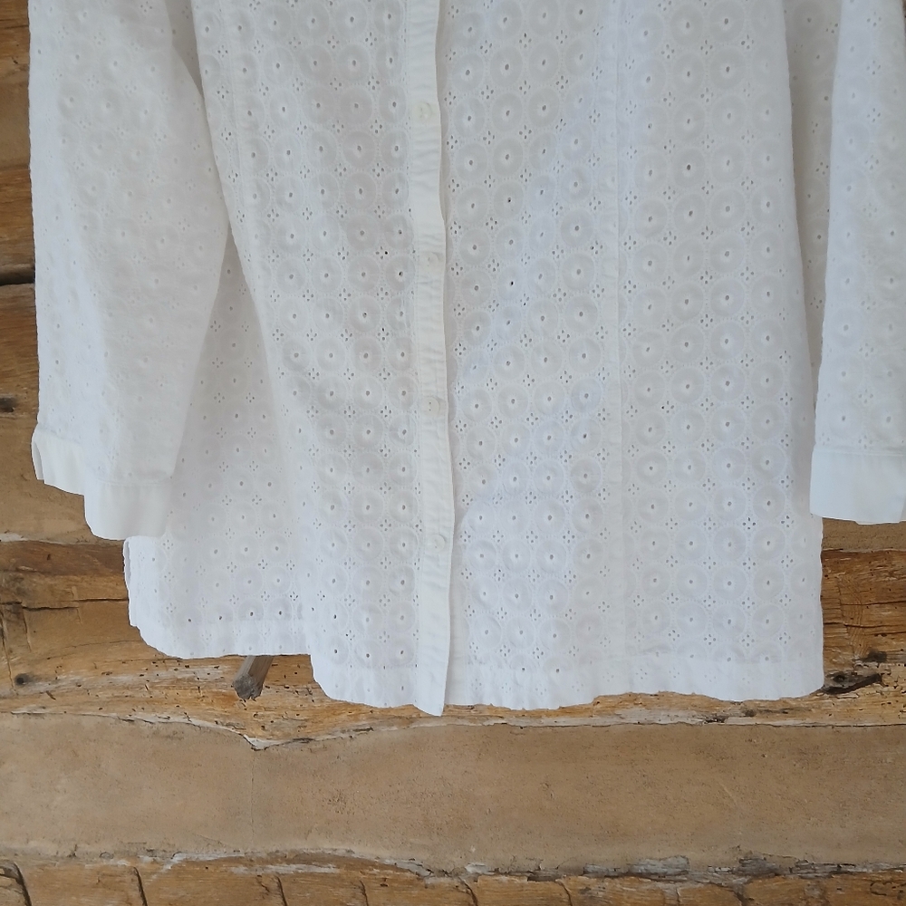 JM Collection White Eyelet 3/4 Sleeve Button Down Cotton Shirt Size 18 - Picture 3 of 8